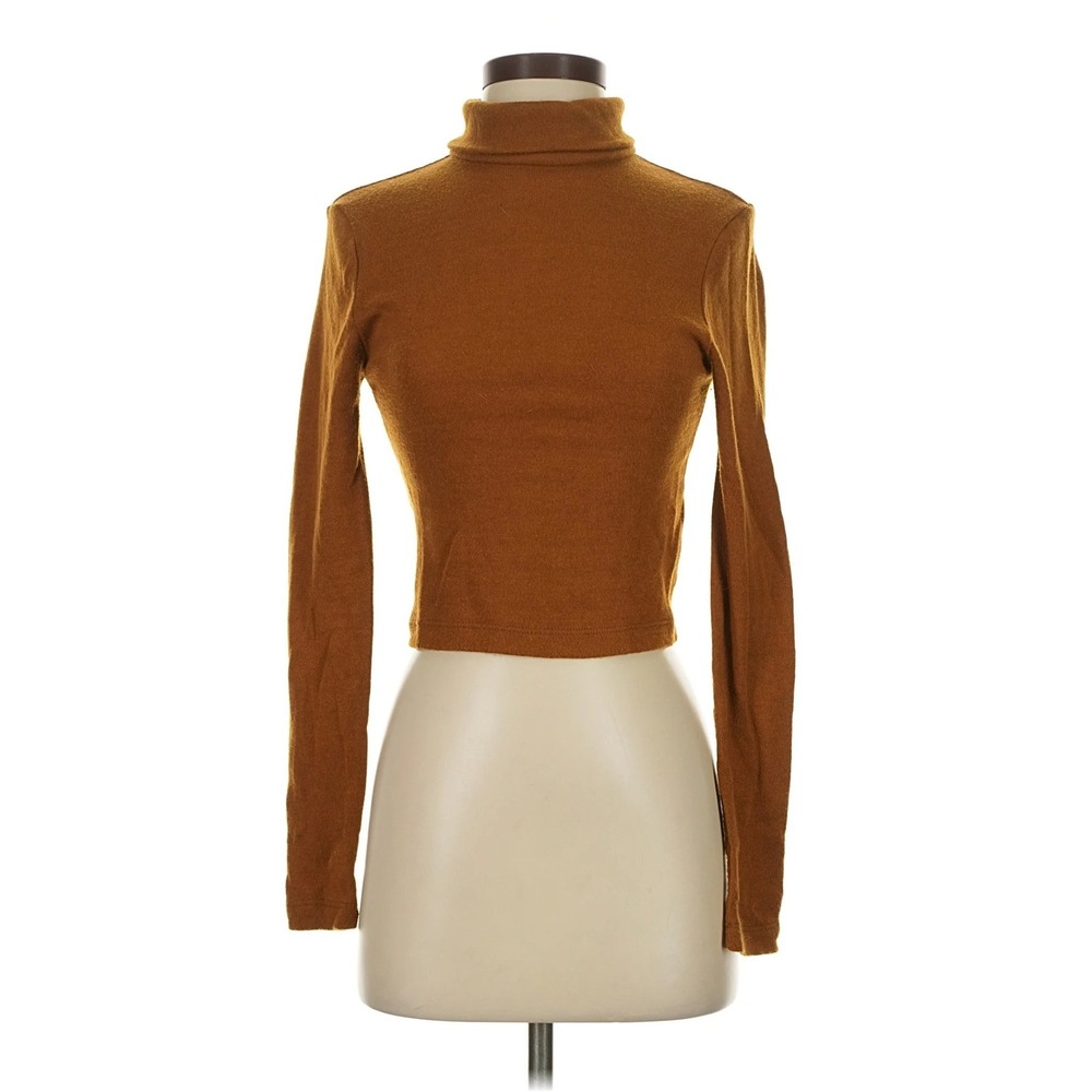 WAYF Women's Brown Ribbed Long-sleeve Turtle Neck Sweater Top Size Small